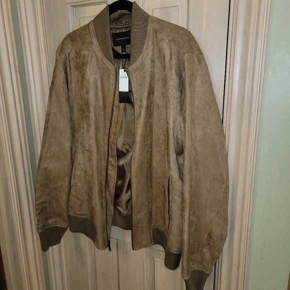 NWT Mens SZ L Banana Republic Vegan Suede Jacket Coat Light Brown Preppy - Picture 11 of 13